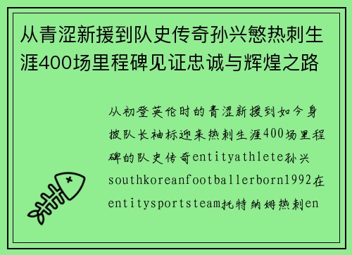 从青涩新援到队史传奇孙兴慜热刺生涯400场里程碑见证忠诚与辉煌之路 ⚽🔥 从青涩新援到队史传奇孙兴慜热刺生涯400场里程碑见证忠诚与辉煌之路 ⚽🔥